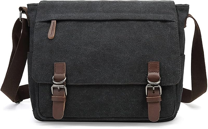 Sechunk Canvas Vintage Messenger Bag Shoulder bag Leather Large Travel Crossbody bags for men women 15inch Laptop