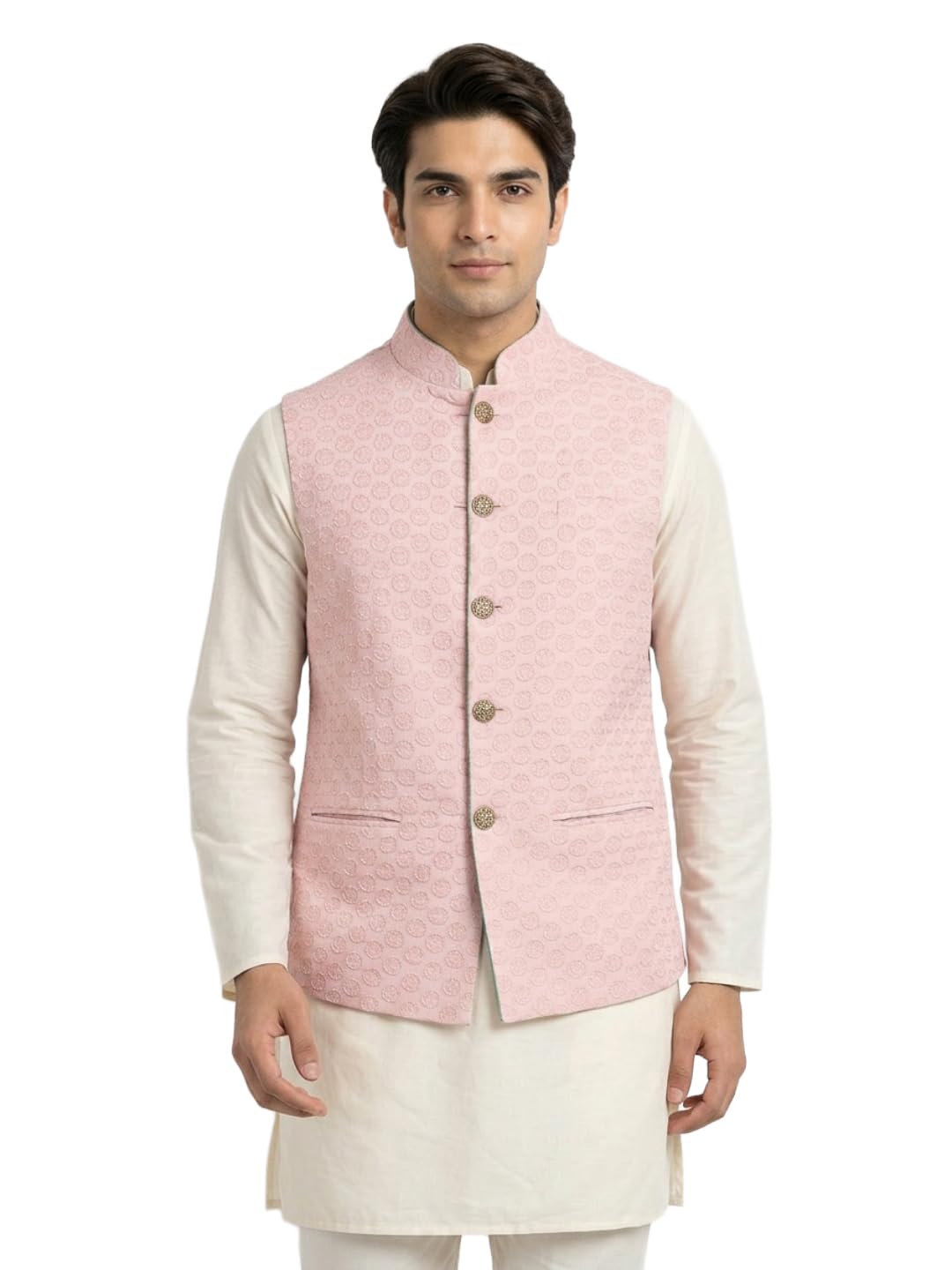 sanman ethnix by raymond Men Regular Fit Reversible: Soild, Embroidery Pattern Pure Cotton Mandarin Collar Sleeveless Festive Bundi-picture-55