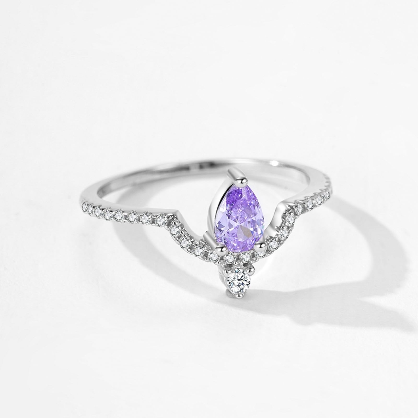 Anillo de oro para mujer, anillo de boda de oro auténtico, elegante con amatista de 0,3 quilates, oro blanco, alianza de boda para mujeres