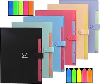 6 peças organizador de arquivos expansível, pasta de arquivos Placstic de 5 bolsos expansíveis, organizador de documentos com etiquetas pastas A4, extensão de papelada