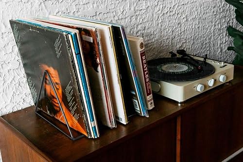 Miniatura 3 de Pashion Soporte para discos de vinilo, estante de almacenamiento de álbum de escritorio, estante triangular para discos de vinilo, estante de
