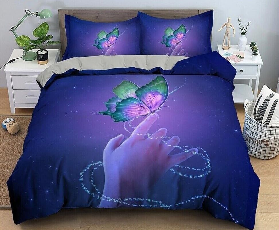Parure de lit 220x240 papillon anti-plis en microfibre douce 110g