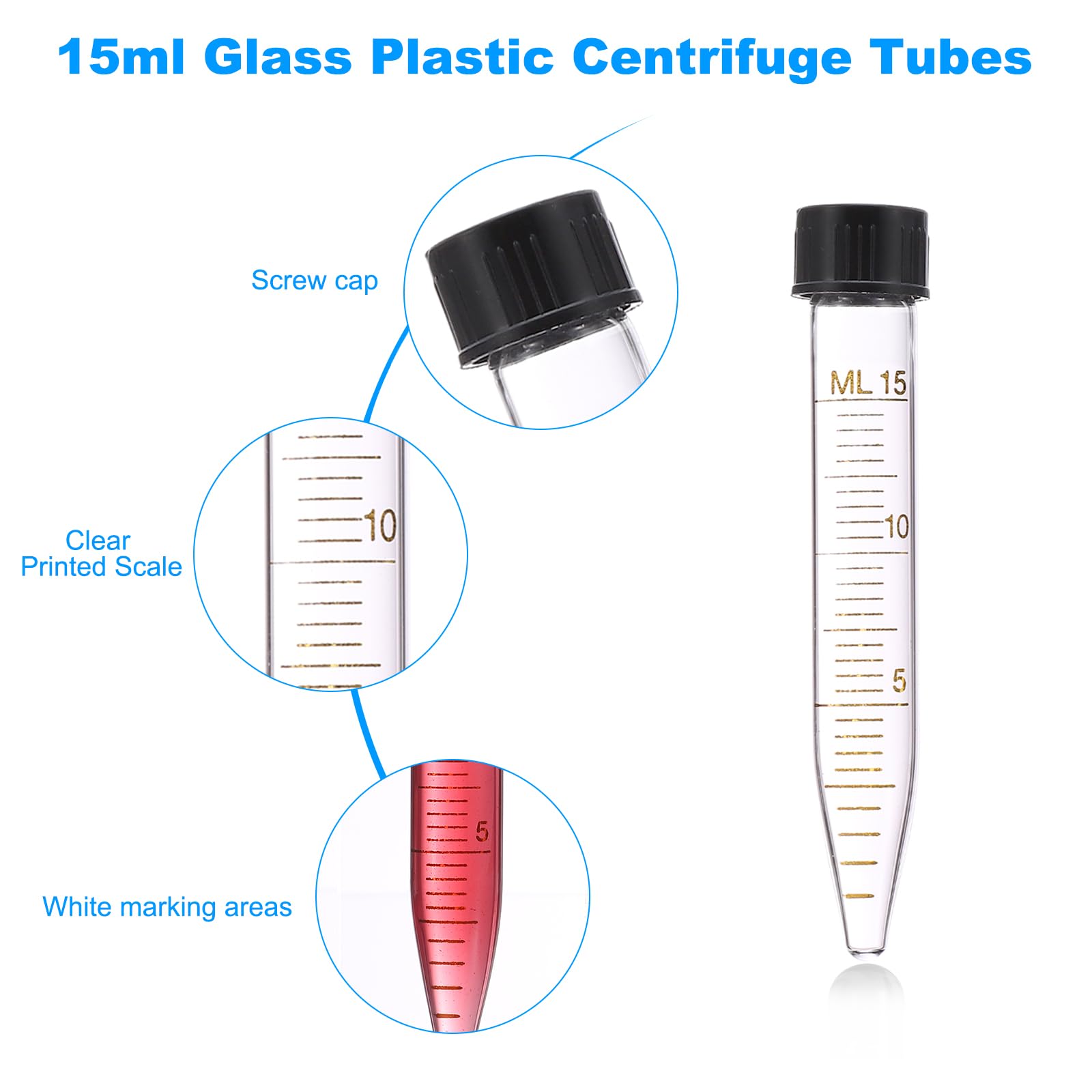 PATIKIL Provette per centrifuga da 15 ml, 6 fiale in vetro graduato con tappo a vite con fondo conico per campioni di liquidi da laboratorio