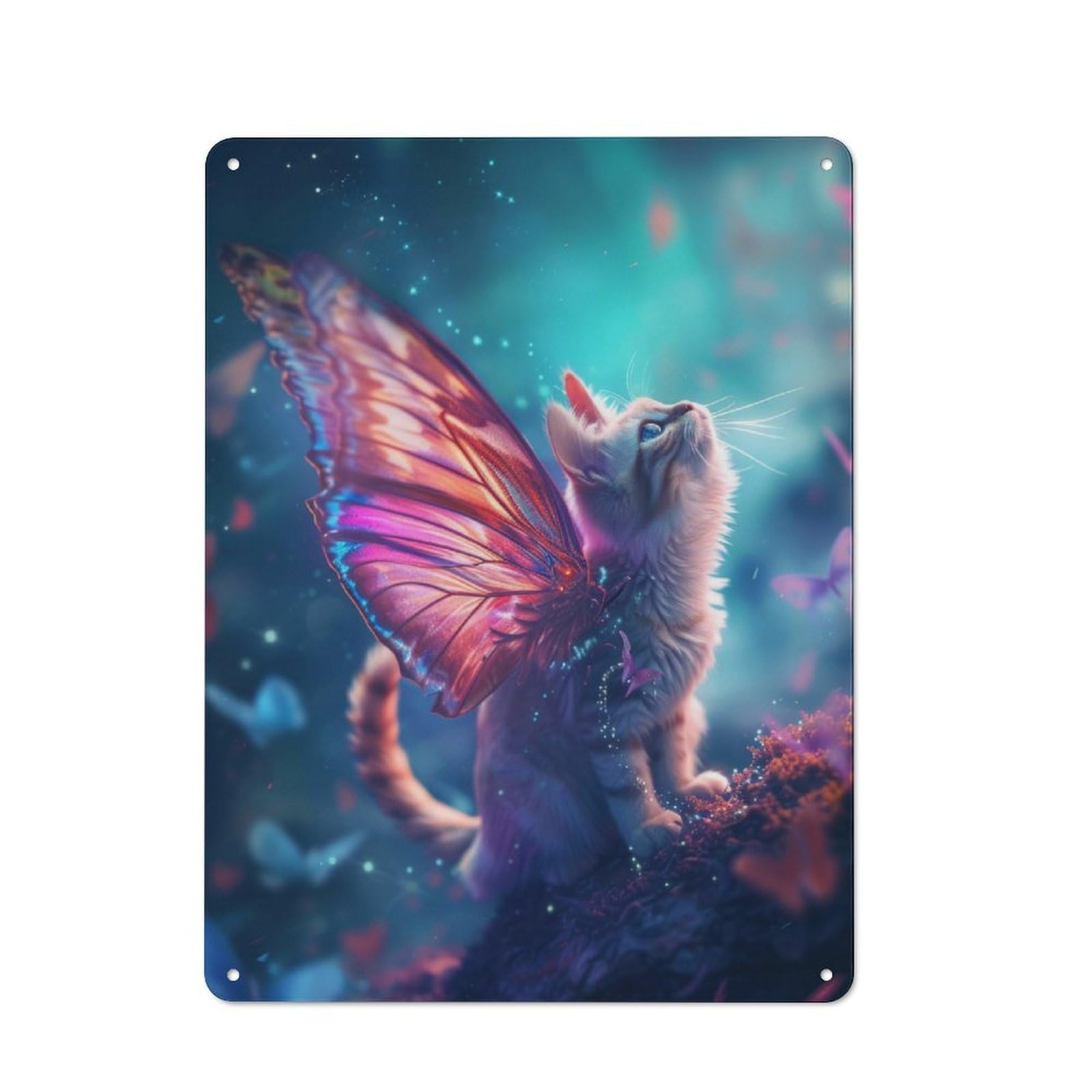 Junmoney Cat With Butterfly Wings Metal Sign 40X30cm With For Workshop Wall, Rustic Decor, For Garage, Workshop And Man Cave Decoration