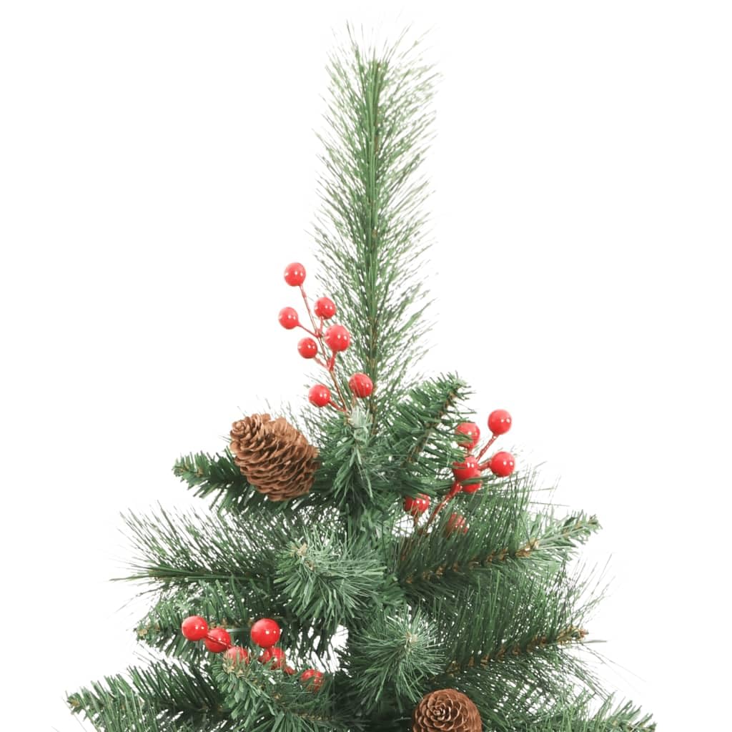 Árbol de Navidad artificial plegable con piñas y bayas, 210 cm, PVC, con soporte de metal para salón, balcón, terraza, interior, decoración de Adviento