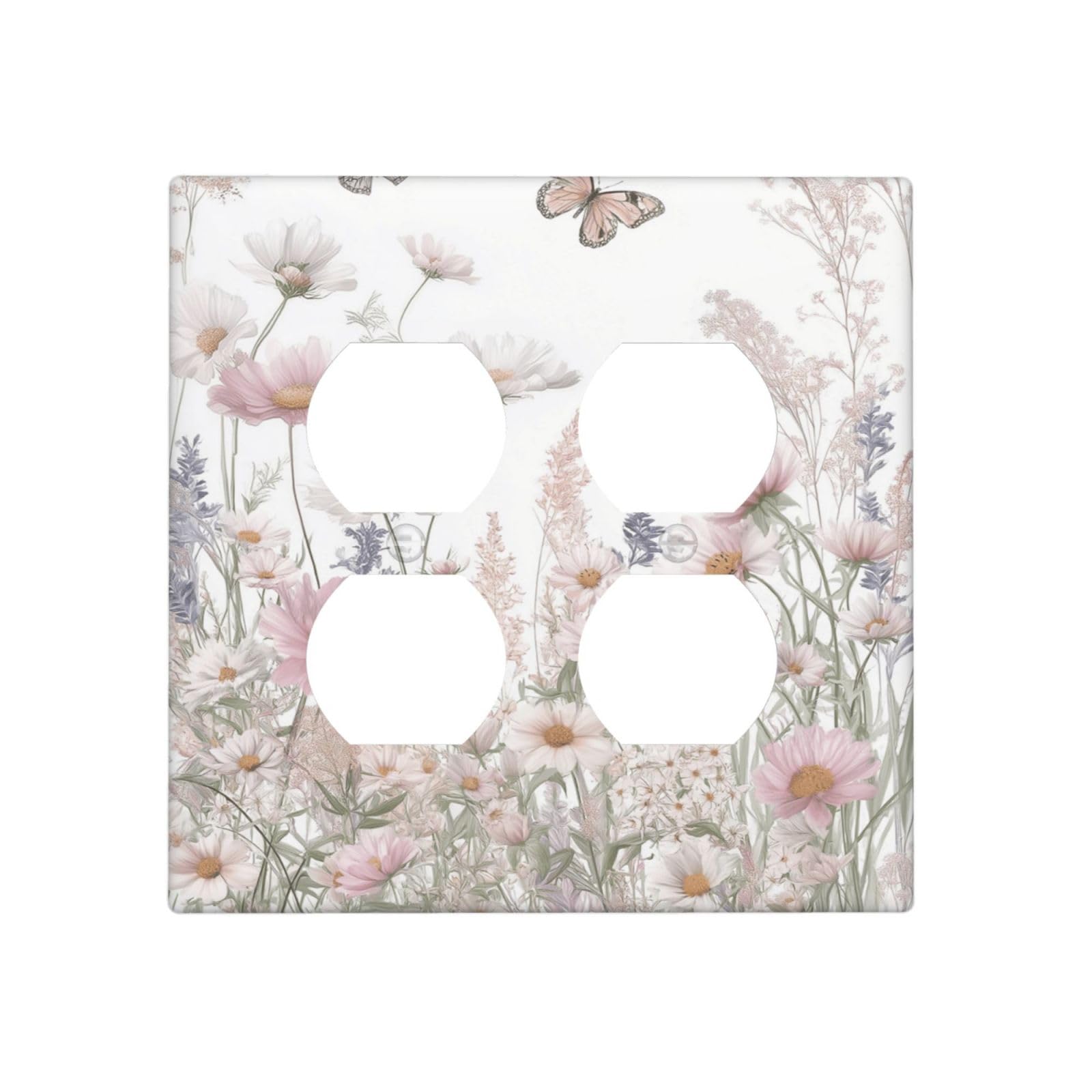 JDAKHD Decorative Outlet Covers Pastel Wildflower Butterfly 2 Gang Wall Plate Double Duplex Receptacle Boho Floral Light Switch Covers Switch Plate Cover for Bathroom Home Decor