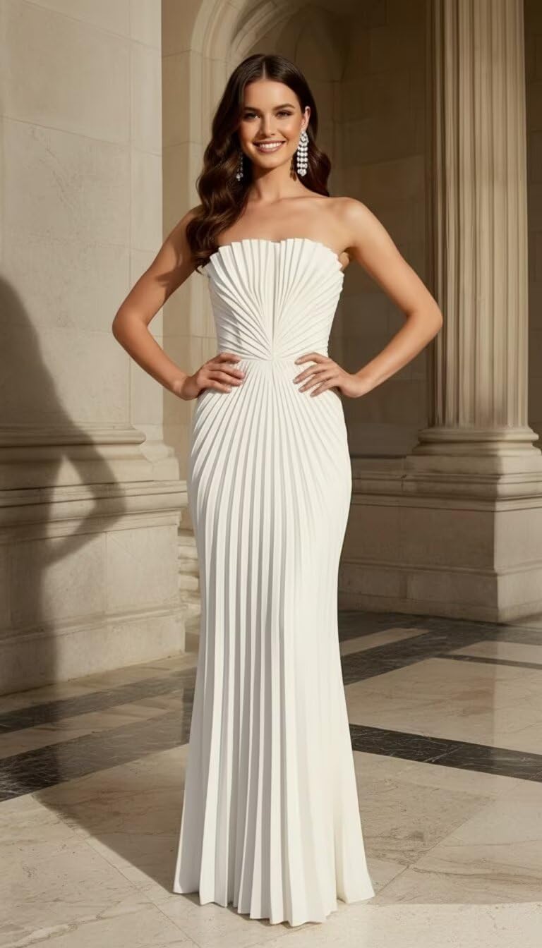 Strapless Prom Dresses 2026 Pleated Chiffon A Line Bridesmaid Dress Long Formal Evening Party Dress for Women
