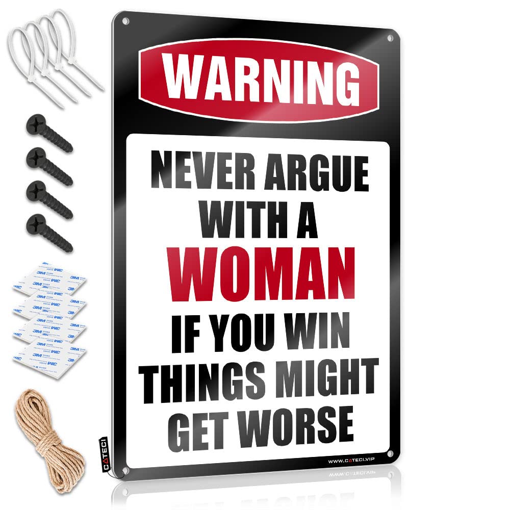 Fzfn Colour Tin Metal Sign Books Vintage Style | Warning Never Argue With A Woman Classic Soft Bath Home Decor(20X30cm)