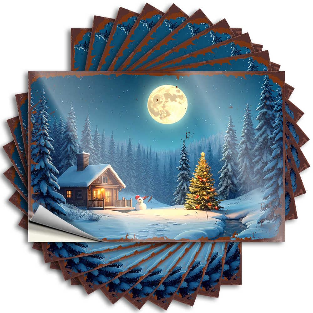 Funky Stickers, Upgrades Case Snowy Cabin Under A Full Moon with Christmas Tree | Funny Quote Alcohol Decals(6X9CM)