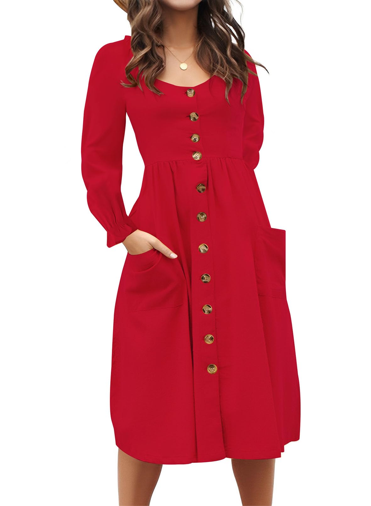 ECHOINE Women's Summer Dresses, Floral Boho Spaghetti Strap Button Down Swing Midi Beach Dress with Pockets