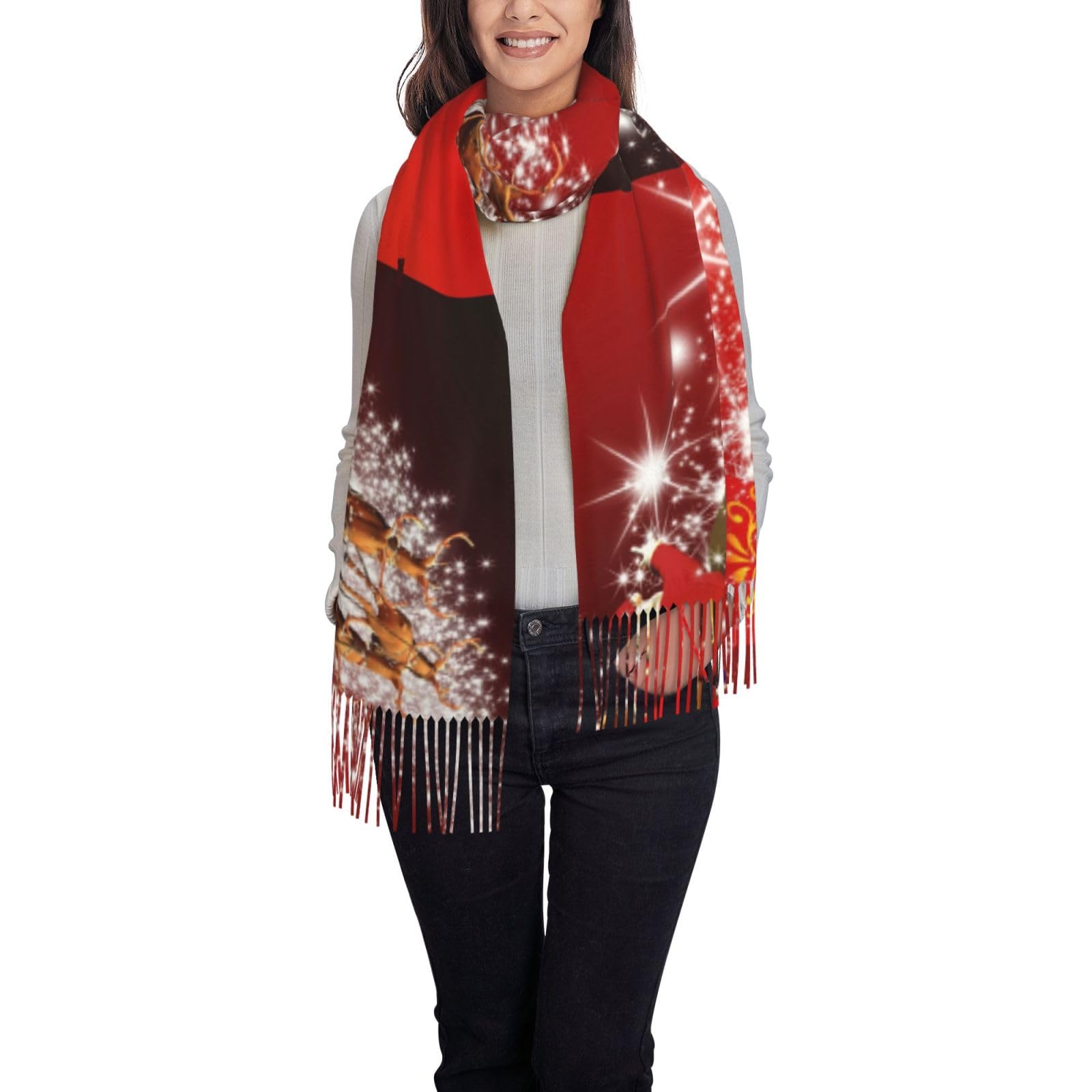 Ouyniei Women's Christmas Magic Stylish Printed Scarf For - Soft Fringed Shawl Wrap, Winter Fashion Accessory & Gift