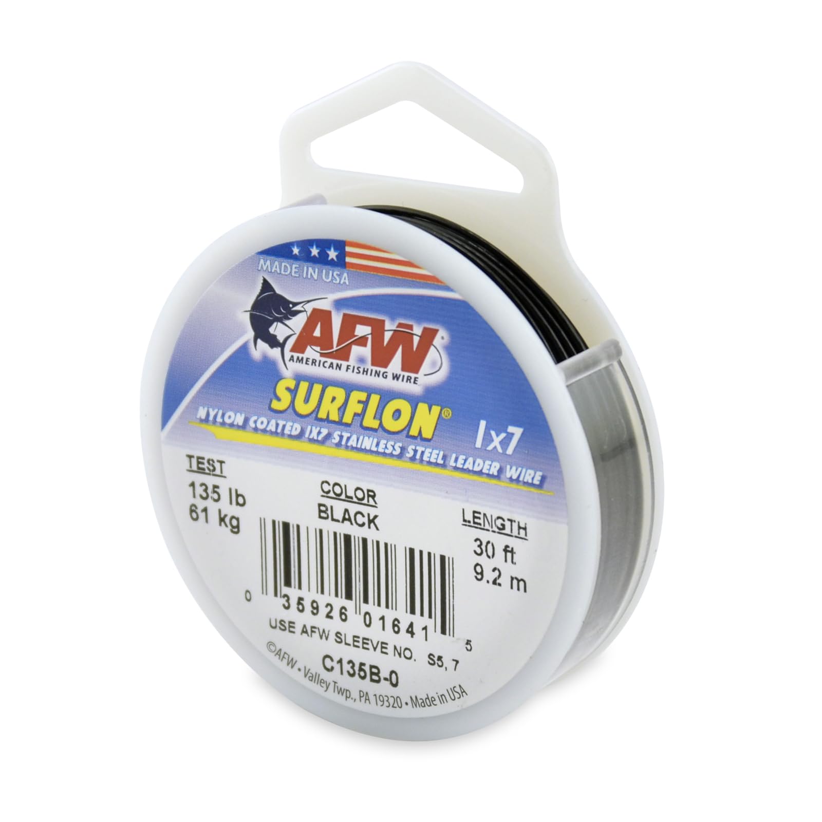 American Fishing Wire Surflon Nylon Coated 1x7 Stainless Steel Leader Wire - Fishing Leader Line for Saltwater, 10lb Test - 250lb Test in Bright, Black, Camo in 30ft, 100ft, 300ft and 1,000ft Lengths