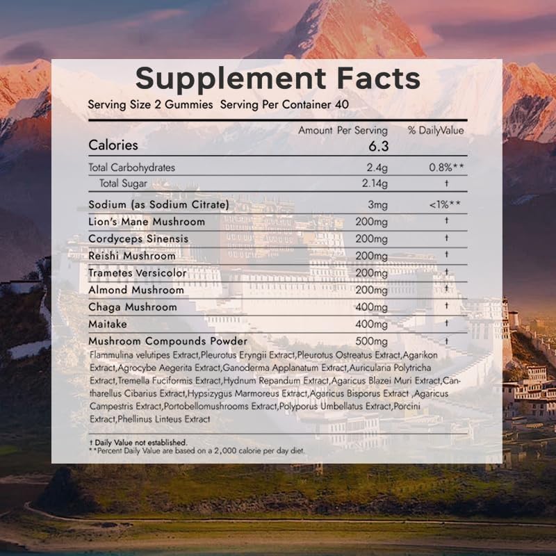 Super Mega Mushroom Gummies 24 in 1 Daily Mushroom Supplement Support for Memory, Focus & Energy, Host Immune Defense with Lions Mane, Reishi, Chaga, Turkey Tail, Citrus Flavor, 120 Gummie