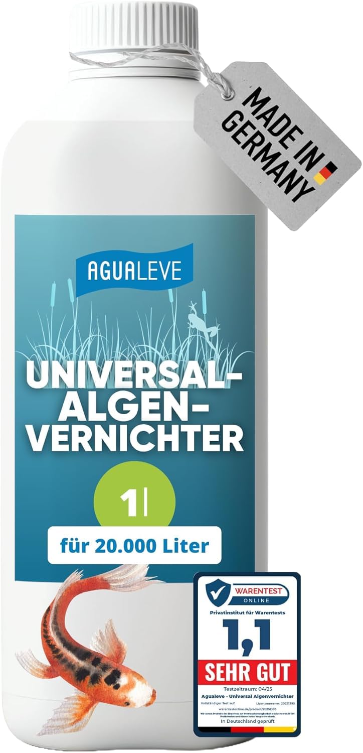 AGUALEVE® Universal-Algenvernichter 1l *NEU* | effektiv gegen alle Arten von Teichalgen mit innovativer Solar-Guard-Formel | Fisch-, Garten- & Schwimmteiche | Made in Germany | 20.000l Teichwasser