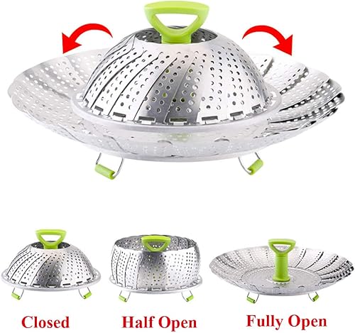 Miniatura 2 de Cesta de vapor para verduras, cesta plegable de acero inoxidable para cocinar mariscos y pescados vegetarianos, expandible para adaptarse a ollas de
