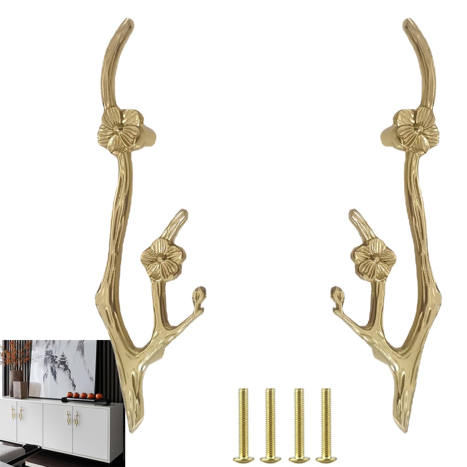 PIYYQNY Drawer Pull Kitchen Drawer Pulls Brass Decorative Handles Bedroom Wardrobe Door Brass Handles All-Copper Branch Handles Cabinet Drawer Handles