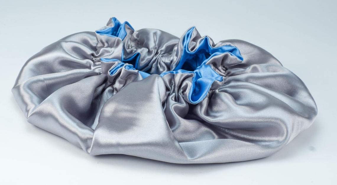 Dehman Handmade Fully Reversible Luxuries Pure Satin Silk Hair Bonnet satin sleep cap Safe For All Hair Types - Most Beneficial Hair care Product Available 2020 (LIGHTBLUE+SILVER) 2