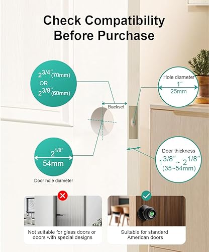 Miniatura 5 de Cerradura de puerta de huellas dactilares, perilla inteligente de puerta de huellas dactilares con cerradura, cerradura de puerta biométrica con