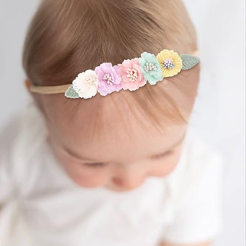 Miniatura 10 de mligril Juego de diademas para bebé, accesorios con lazos para el pelo de flores, banda elástica para el cabello, corona, regalos de cumpleaños para
