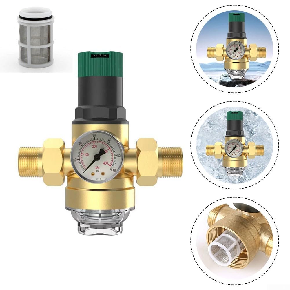 Valvola di riduzione della pressione in ottone Honeywell DN20 con manometro e filtro per approvvigionamento idrico (3/4 pollici)