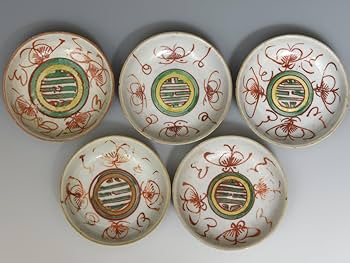 古美術 中国 呉須 赤絵 四角 皿 5個 Amazon.co.jp: 中国美術明時代呉須赤絵皿小皿5枚径8㎝唐物骨董古美術
