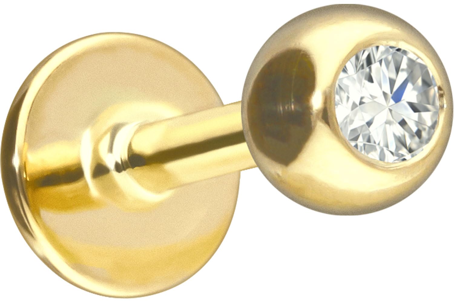 PIERCINGLINE 18 Karat Gold Labret KUGEL + DIAMANT 0,025 kt. Piercing Stecker Ohr Größenauswahl