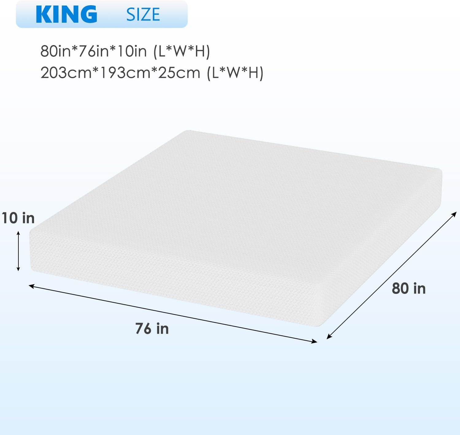 FDW 10 Inch Green Tea King Cooling Gel Memory Foam Mattress/Medium-Firm Mattress for Pressure Relief for Kid Adults/CertiPUR-US Certified/Mattress in a Box, King White King 10 IN