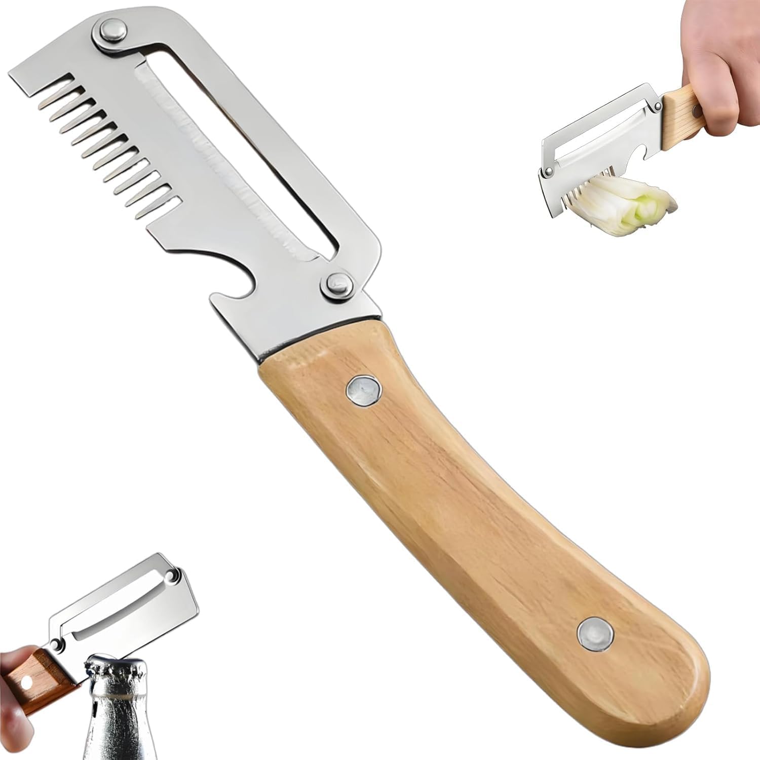 Multi-Function Stainless Steel Vegetable Peeler Knife with Wooden Handle | 3-in-1 Julienne Cutter, Fruit & Vegetable Slicer for Kitchen-image-44