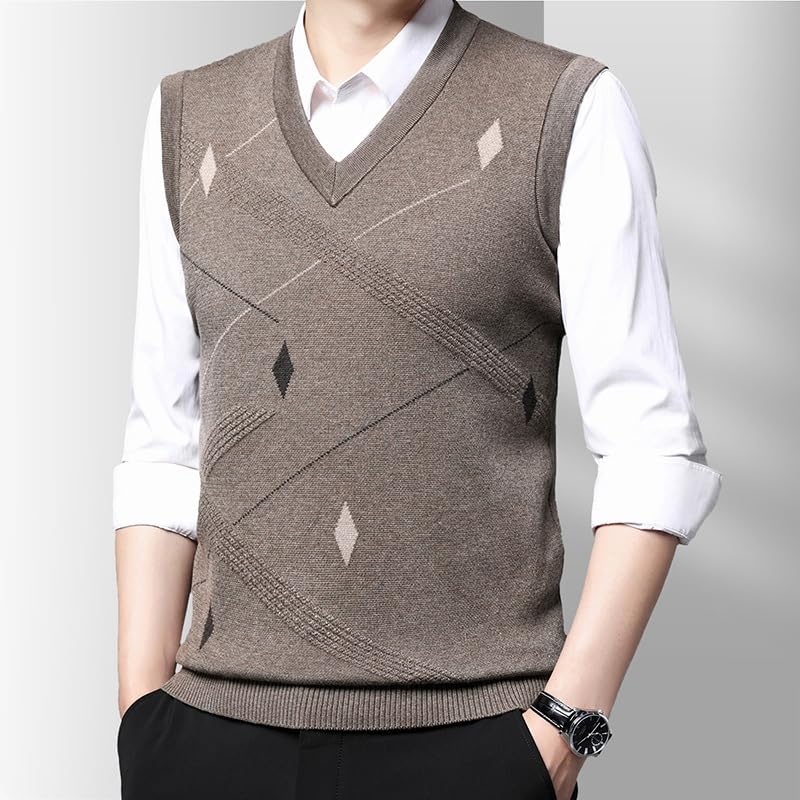 Men'S V-Neck Knit Vest,Autumn Sleeveless Pullover Waistcoat,Middle-Age Casual Sweater3