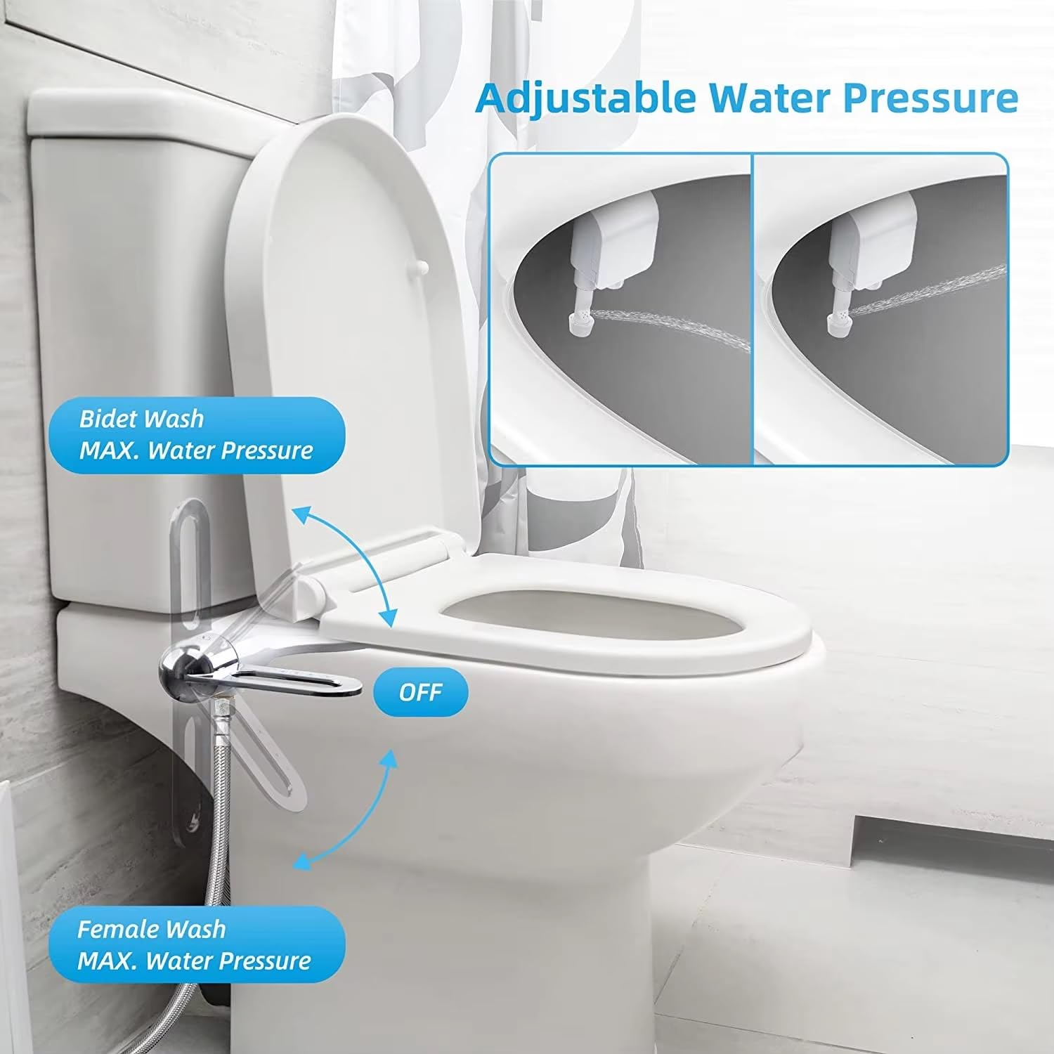 GSAINTLY® Toilet Seat Attachment, Jet Spray for Toilet Seat, Retractable Adjustable Spray Position and Pressure, Non-Electric Toilet Bidet with Dual Nozzles for Male & Female(White) 2