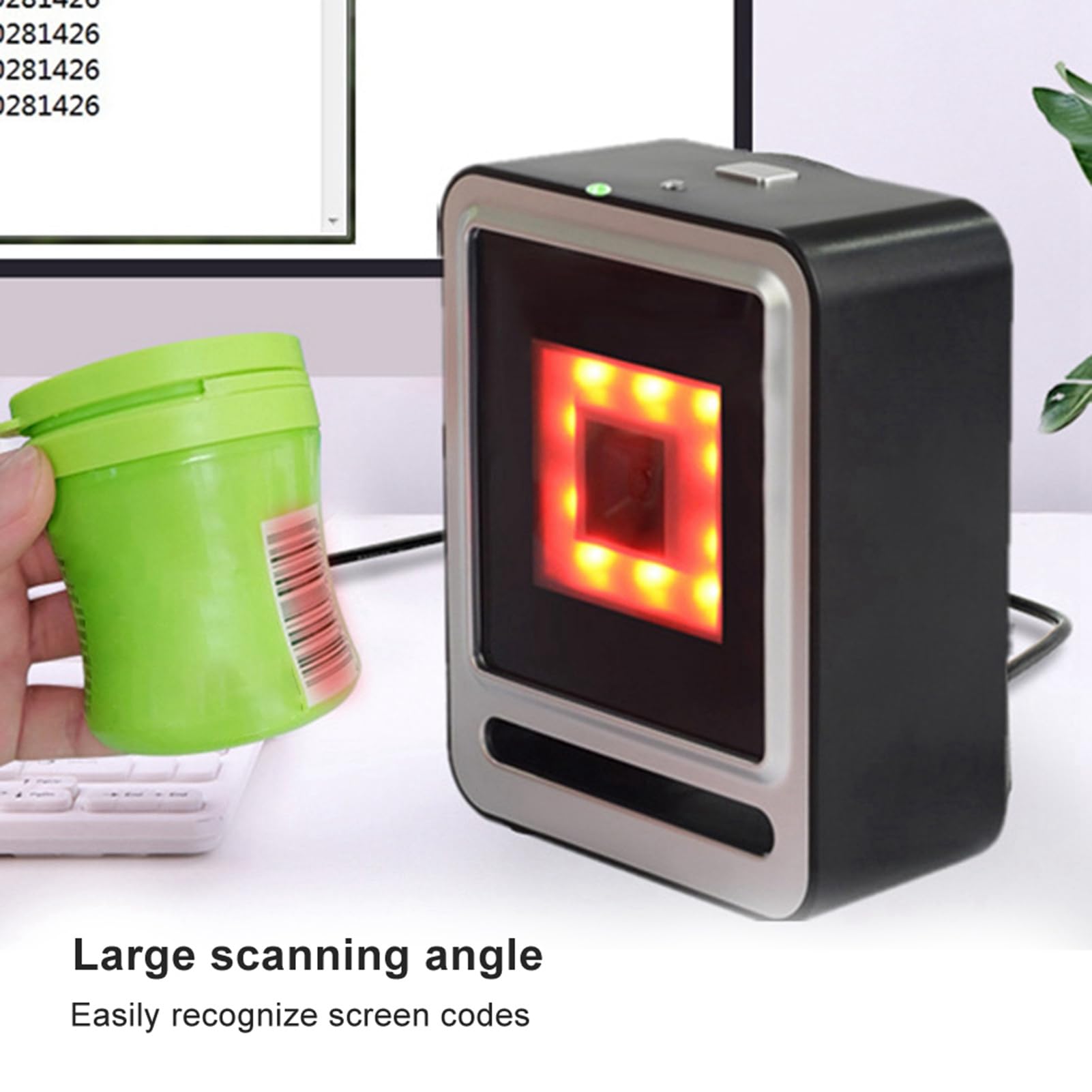Escáner de código de Barras Fijo, Lector de código QR 1D 2D de Escritorio, escáner de código de Barras USB Manos Libres con luz LED, decodificación súper rápida para Uso en