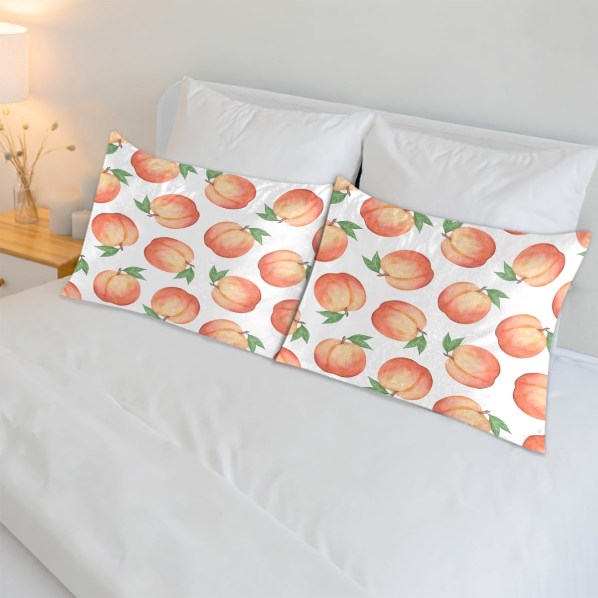 Peaches - Confezione da 2 federe in raso per capelli e pelle, motivo pesche, con chiusura a busta, super morbide, resistenti alle pieghe, resistenti alle macchie, 50,8 x 101,6 cm