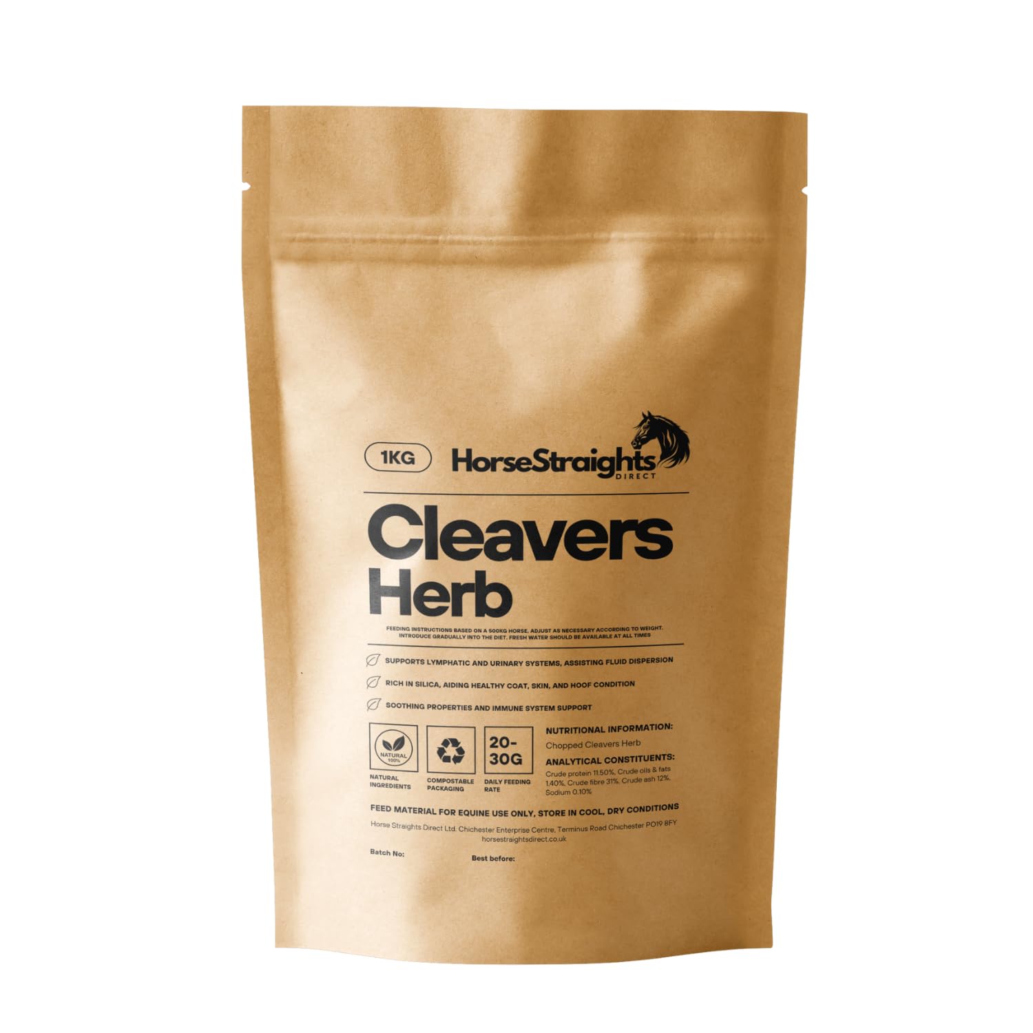 Cleavers Chopped for Horses Lymphatic Urinary & Skin Support 1KG HSD Horse Straights Direct — image 1