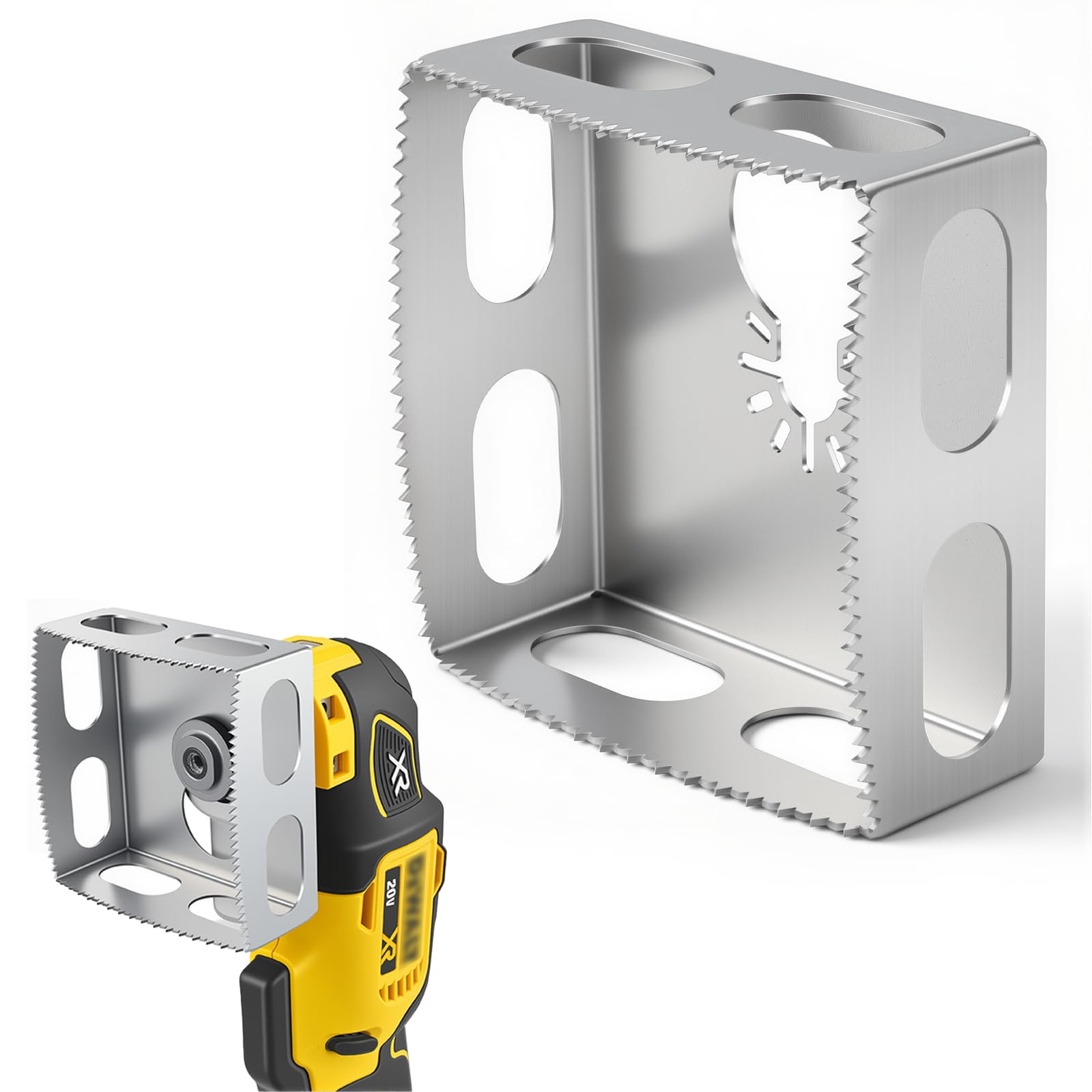 Square Socket Cutout Tool for Plasterboard, Compatible with DeWalt 18V XR & Milwaukee M18 Oscillating Multi-Tools, Single Gang Dry Lining Back Box Cutter, Black