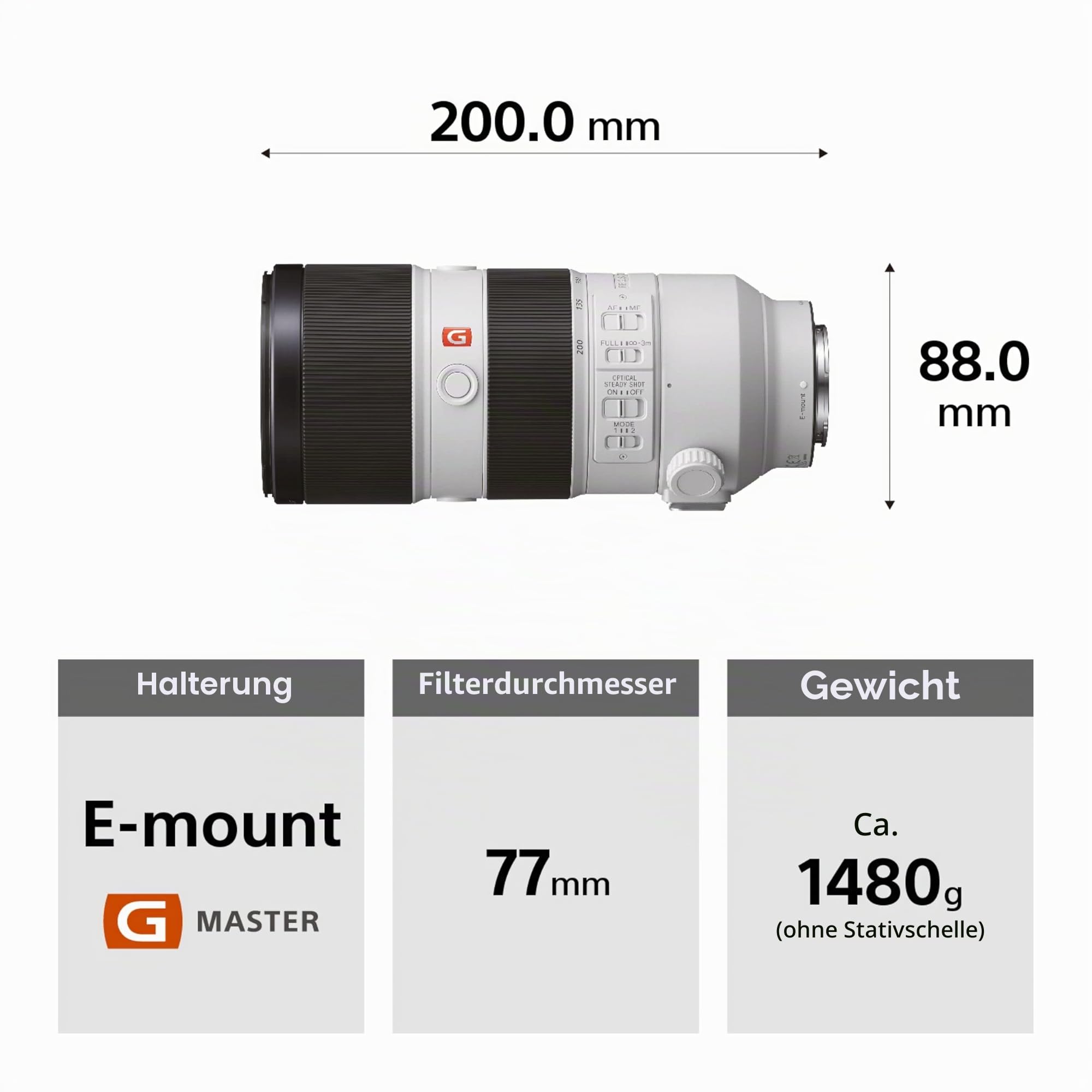 Sony SEL70200GM – FE 70-200mm f/2.8 GM OSS Telezoom-Objektiv für Vollformat & APS-C (E-Mount – Ideal für Sport-, Wildlife- und Porträtfotografie, kompatibel mit A7-Serie, ZV-E10, A6000-Serie)