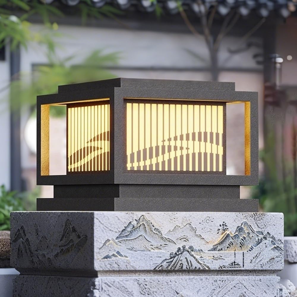 Solar Post Light Large Solar Pillar Light Outdoor Modern Fence Column Lamp Square Solar Powered Pedestal Bollard Lighting Waterproof Deck Lantern For Gate Driveway Entrance Patio Mailbox Pier Lighting