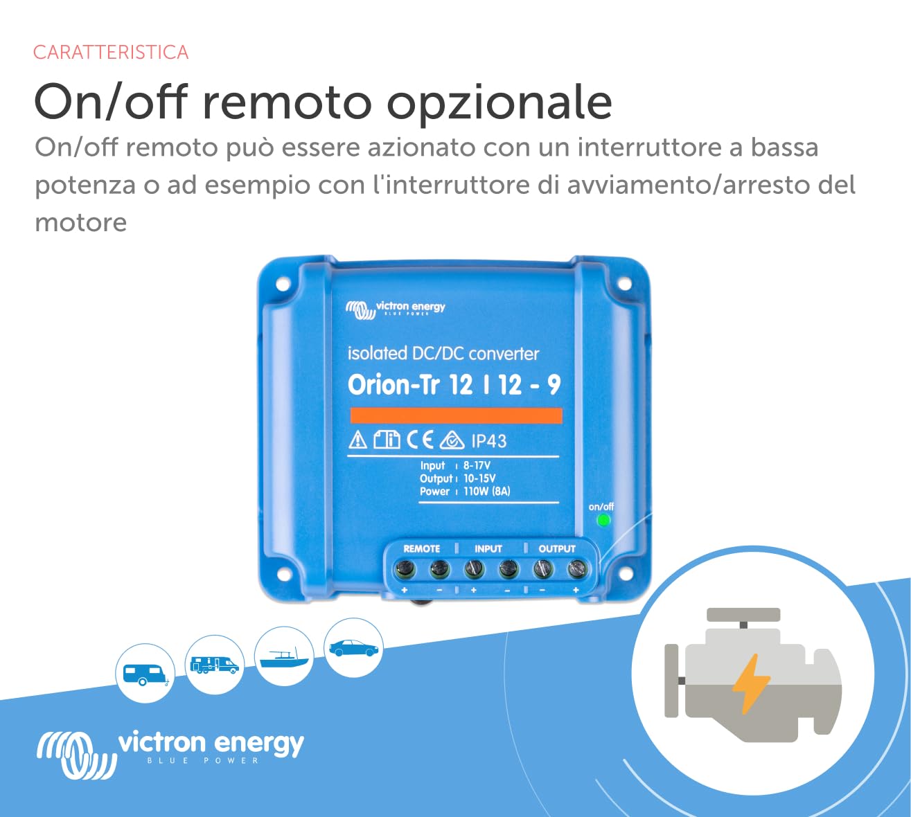 Victron Energy Orion-Tr IP43 12/12-Volt 9 amp 110-Watt Convertitore DC/DC, Isolato