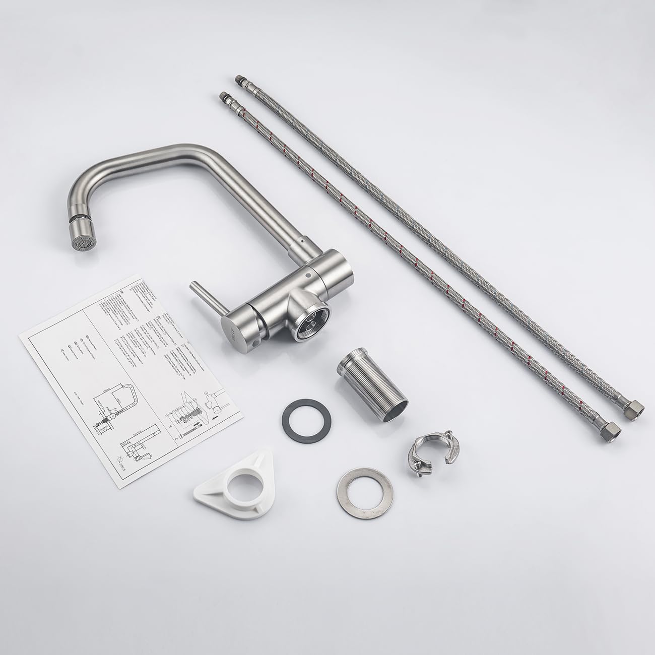 ONECE Robinet de Cuisine Rabattable avec Tête de Pulvérisation Rotative, Mitigeur Evier 2 Jets, Robinettrie Pliable devant Fenêtre, Pivotant à 360°, Acier Inox SS304, Brossé