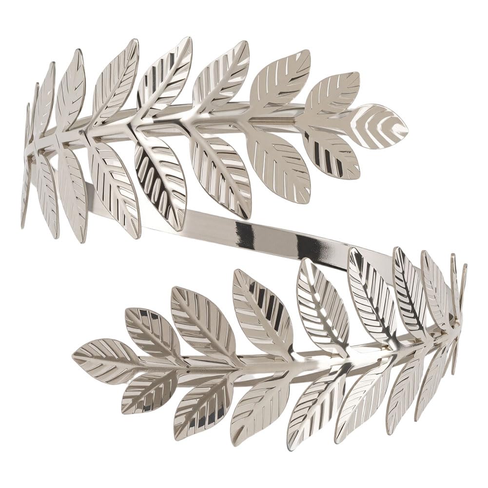 CABODYALS Brazalete de Hoja de Plata con Forma de Árbol, de Aleación de Metal, Abierto En la Parte Superior Del Brazo, con Forma de Remolino, Ajustable, Grueso, para Mujer, Joyería, Accesorios de Boda