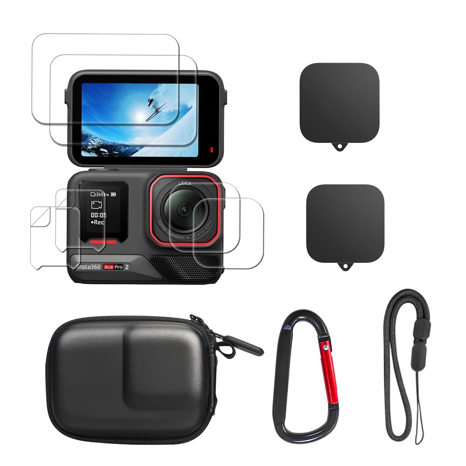 SYMIK Mała torba na Insta360 Ace Pro 2, silikonowa osłona obiektywu, folie ochronne na wyświetlacz i przenośna torba podróżna w twardej obudowie do akcesoriów Insta 360 Ace Pro 2