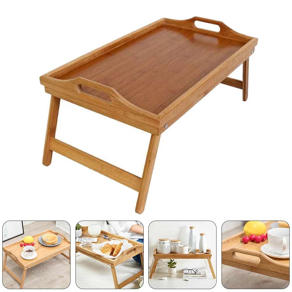 Plateau de lit pliable en bambou pour petit déjeuner au lit avec pieds 45 x 30 x 6 cm Idéal pour la maison et la chambre à coucher Parfait pour les repas et la présentation de bijoux