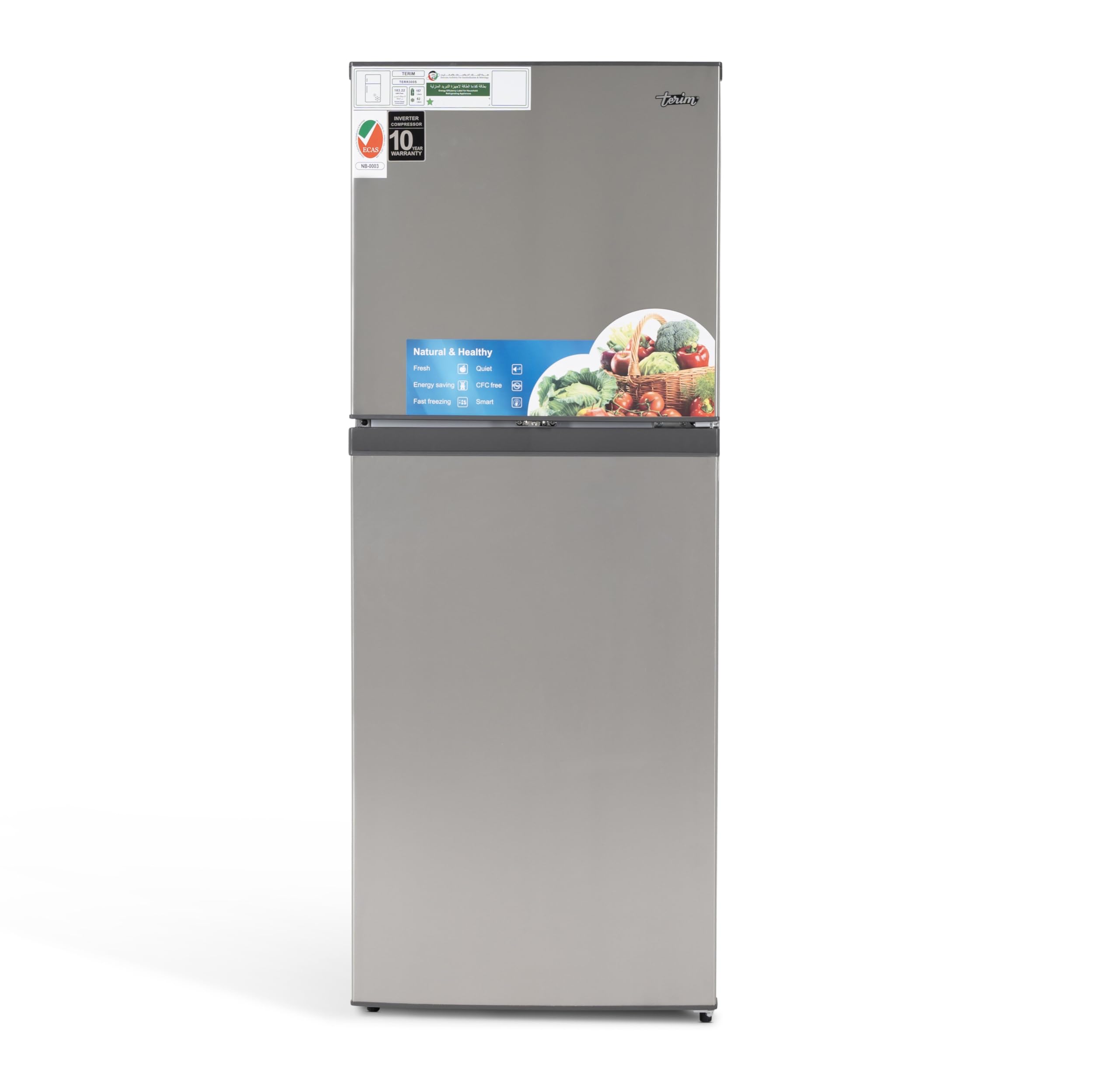 Terim TERR300S, Double Door Top Mount Refrigerator, Gross Capacity 300 Litres/Net 220 Liters, No Frost Technology, Silver, 1 Year Warranty