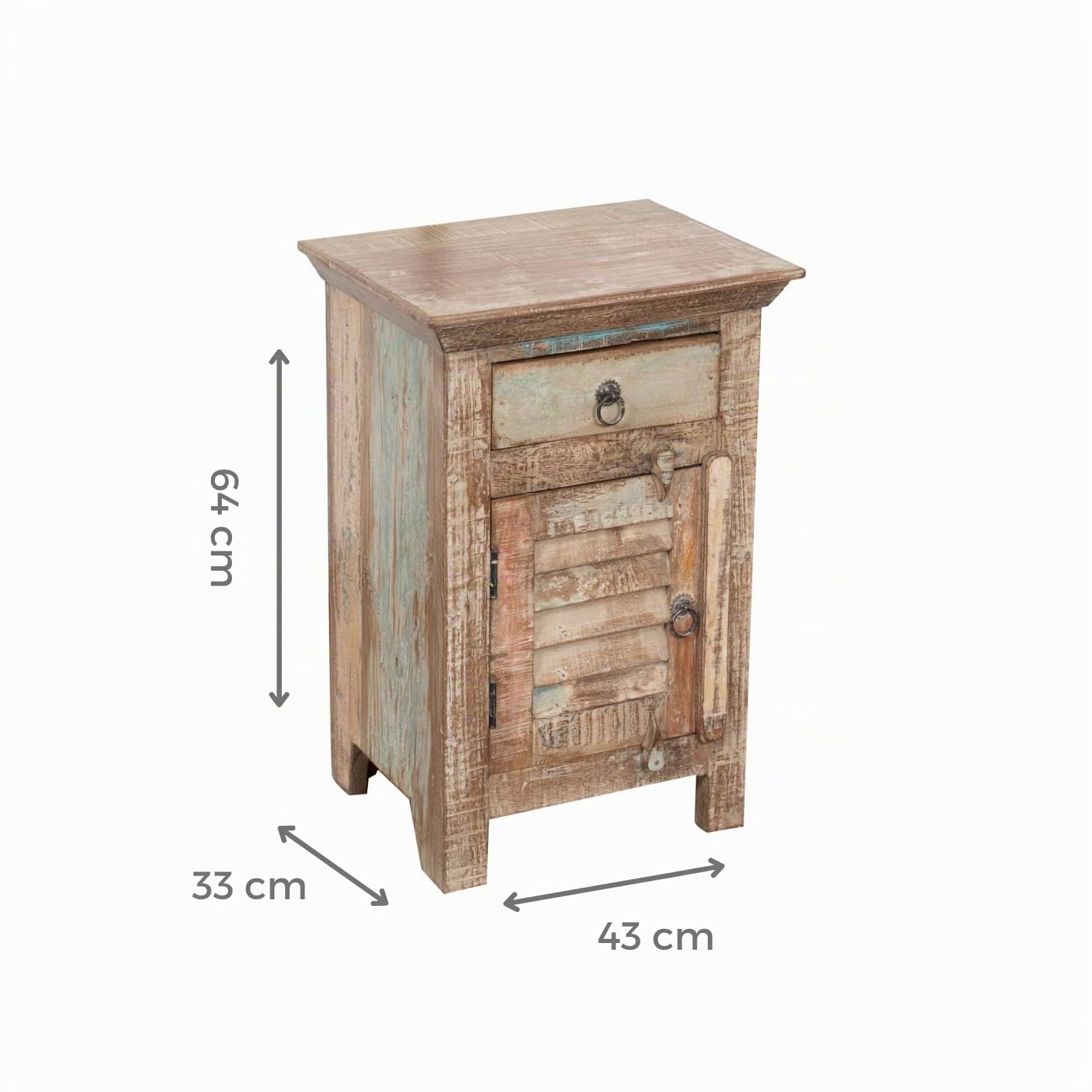 Biscottini Comodino Legno Riciclato 65x33x43 cm | Comodino Camera da Letto Rustico | Comodini Vintage con Finitura Anticata