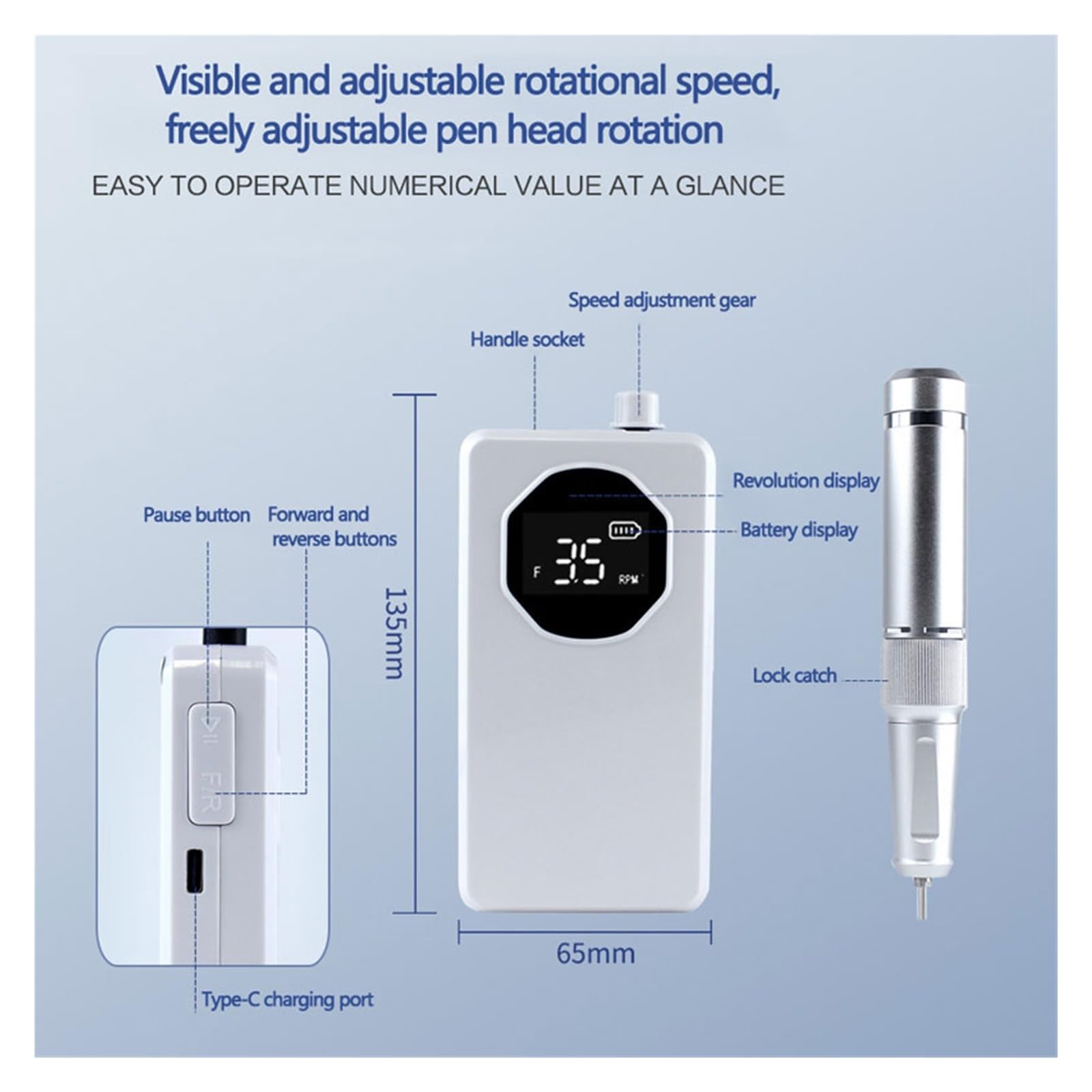 35000RPM Professionelle Elektrische Nagelschleifer for Maniküre Pediküre Wiederaufladbare Schnurlose Nagelbohrmaschine for Gel-entferner ,Geringe Vibration(Gold)