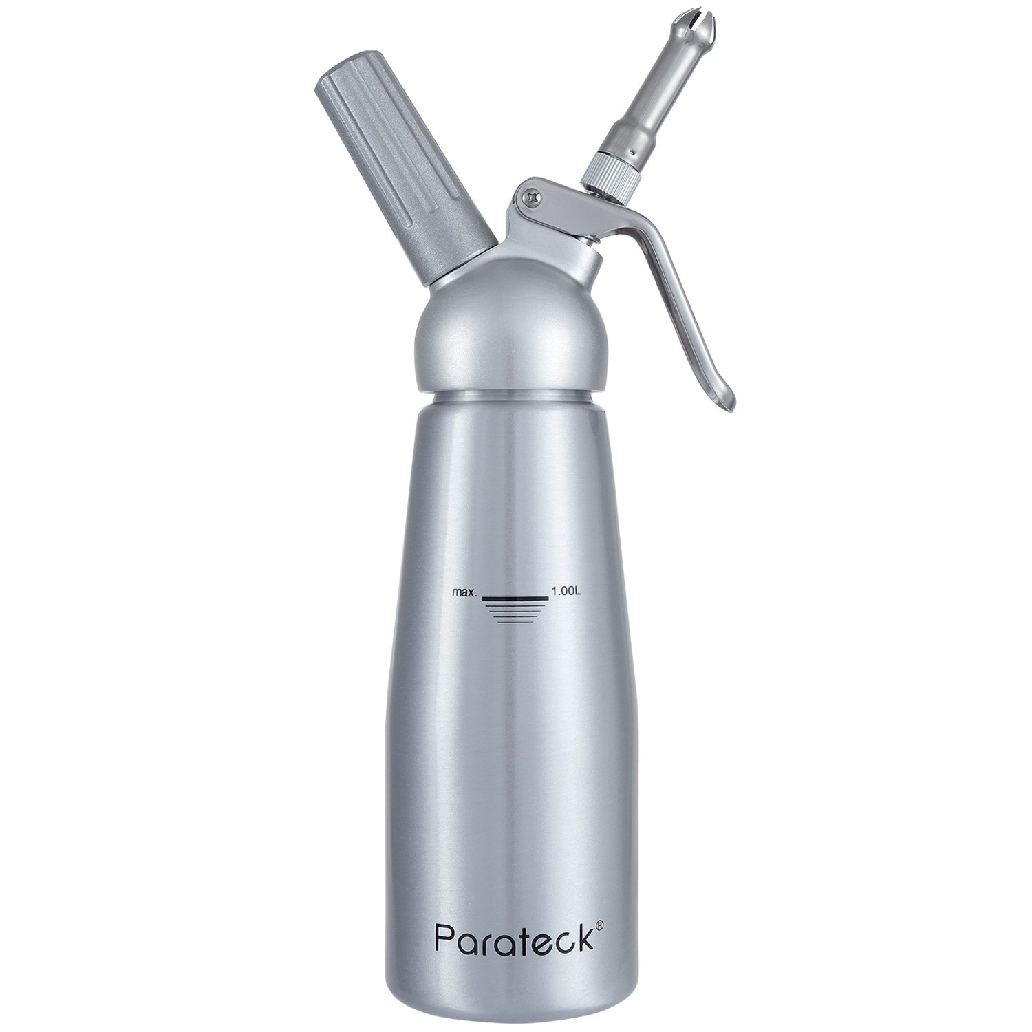 Parateck cream whipper, whipped cream maker with aluminium body and stainless steel nozzles , aluminium, 1 l