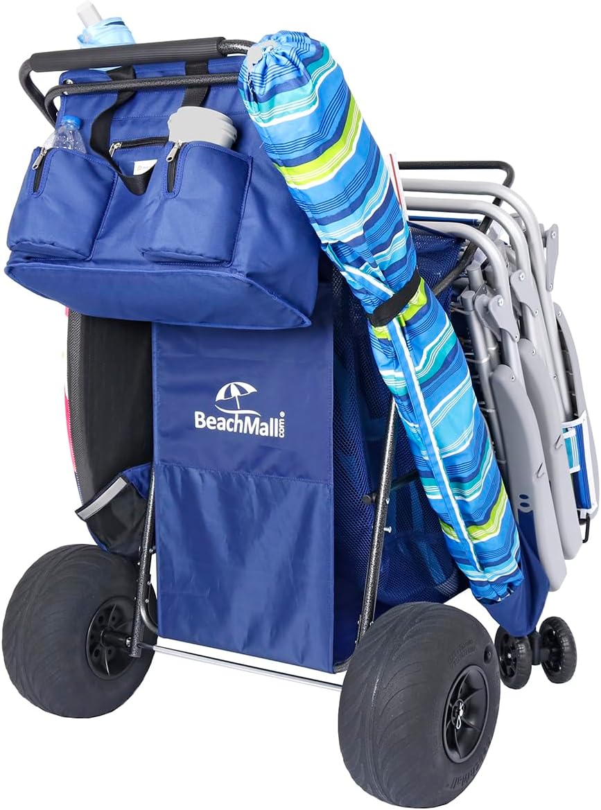 Ultimate Buggy Beach Cart with Big Wheels for Sand, Wide Wheel Wagon with Insulated Cooler Bag, Body Board and Umbrella Holder, 100 lbs Capacity