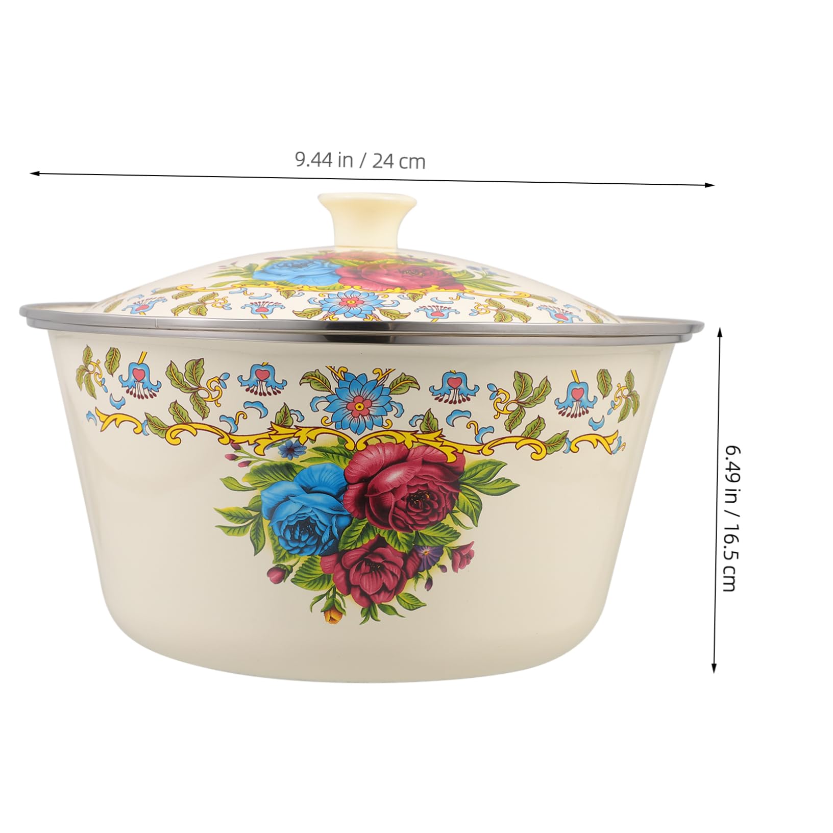 Angoily Groß Email Bowl Emailware Suppenschüssel: Emaille Mischschüssel mit Deckel e Dekorative Camping Lebensmittelzubereitung Öl Lagerung CAN 26 Cm