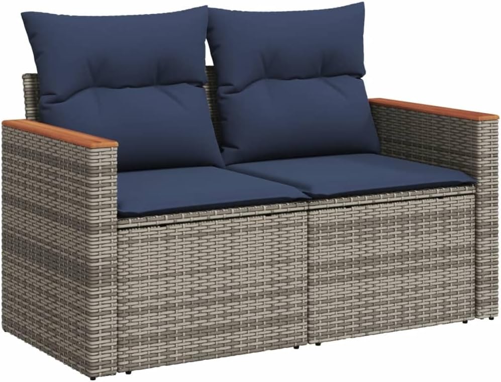6 Piece Patio Sofa Set with Cushions Gray Poly Rattan Outdoor Furniture Set Garden Seating Ensemble for Backyard Backyard