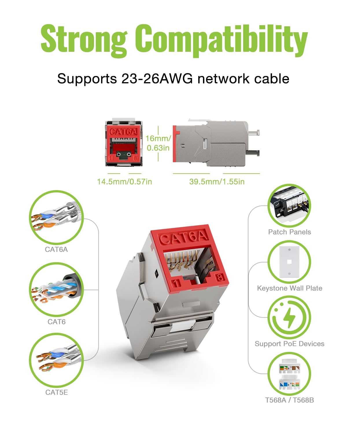 LEENUE 12 Pezzi RJ45 Keystone Jack Cat7, 10 Gbps/600 Mhz, Modulo Keystone Placcato oro Per Cavo di Collegamento Cat7 Cat6A POE, Spina RJ45, Cavo di