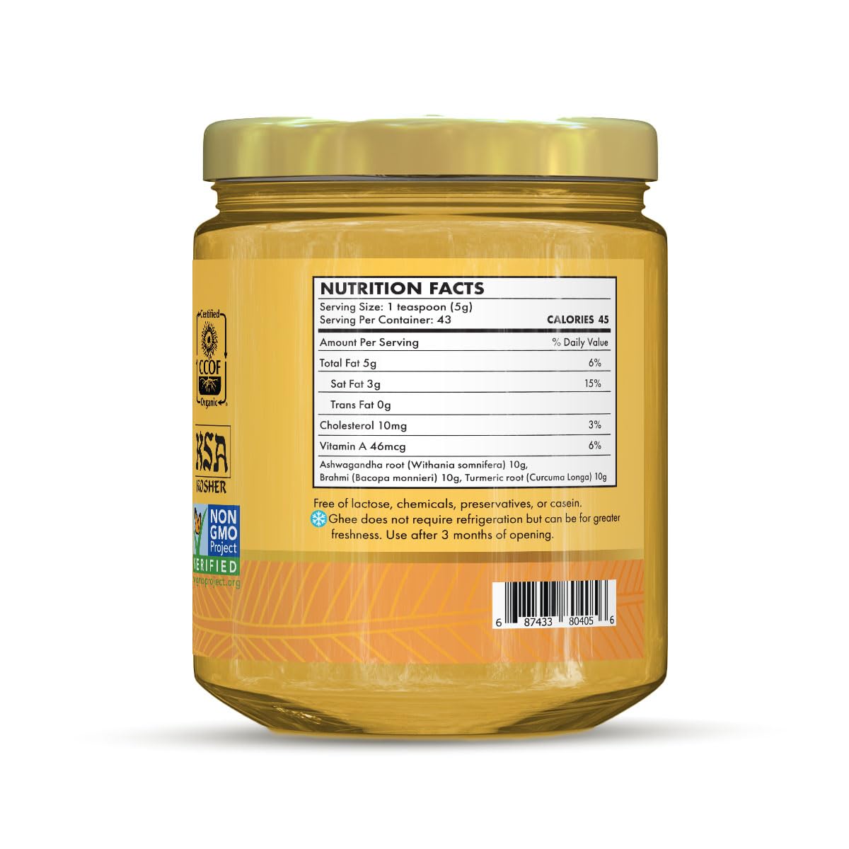 MoreLife Market Organic Yogi Ghee | Ayurvedic Ghee with Turmeric, Brahmi & Ashwagandha for Meditation, Immunity & Focus | Organic Grass-Fed Clarified Butter Superfood – 9oz